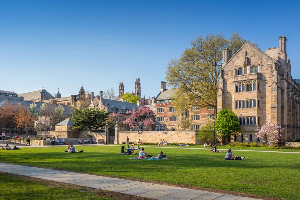 Students on the grounds of Yale University