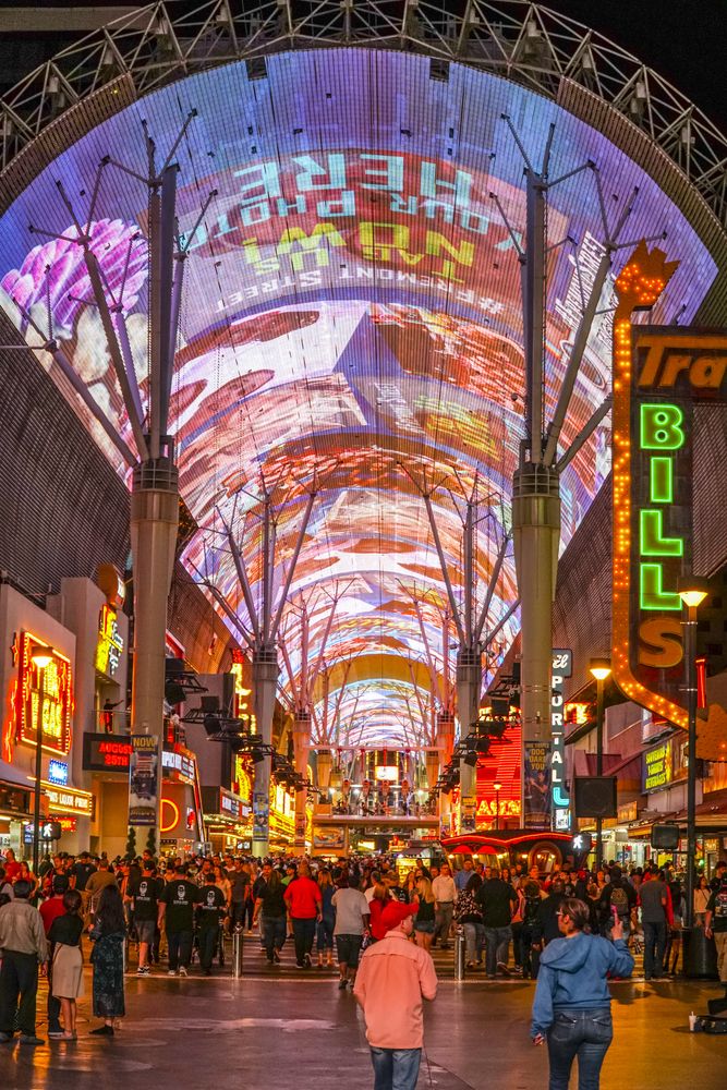 Night scene at the vibrant Fremont Street Experience