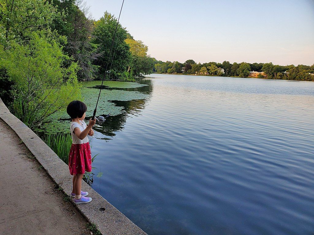 A child fishing at Crystal Lake