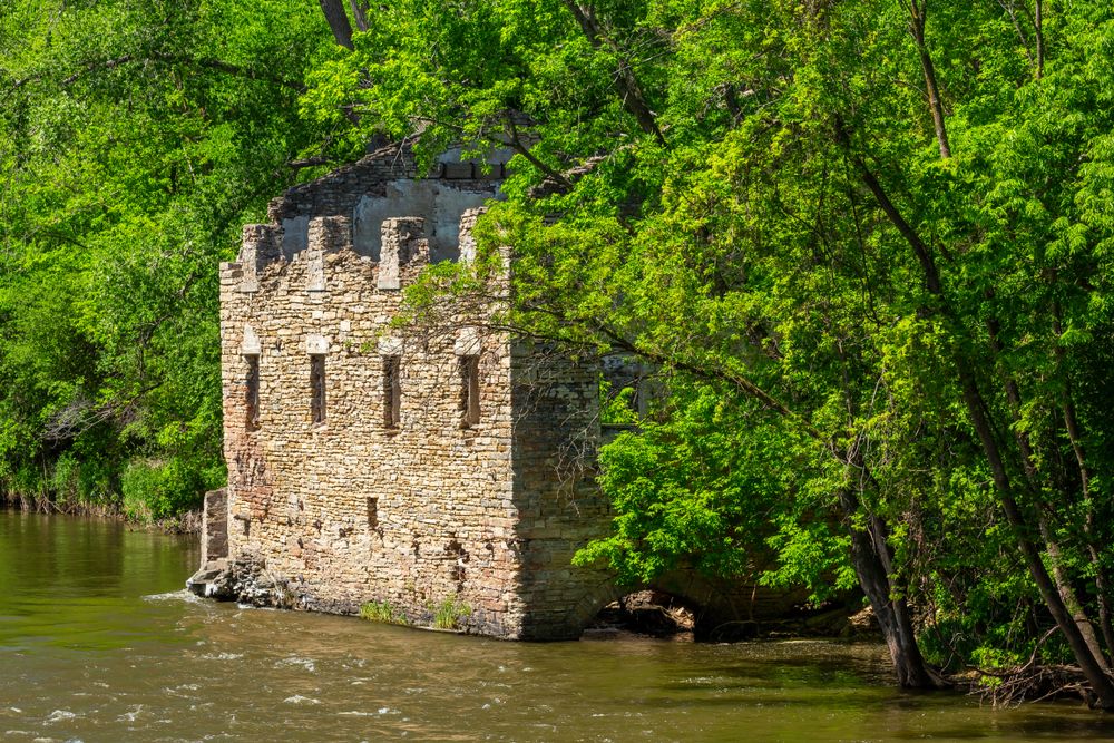 View of Archibald Mill Ruins beside the river