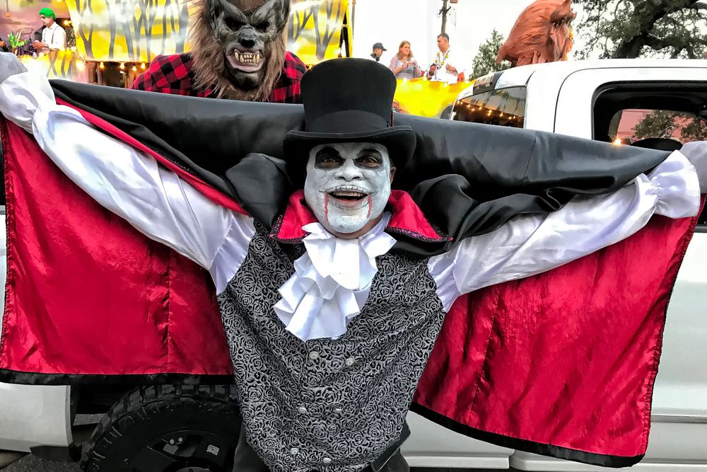 Dracula and the wolf man at Krewe of Boo parade