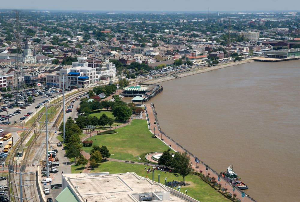 Aerial view of Woldenberg Riverfront Park
