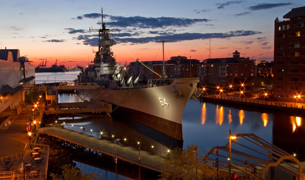 Evening view of USS Wisconsin BB-64