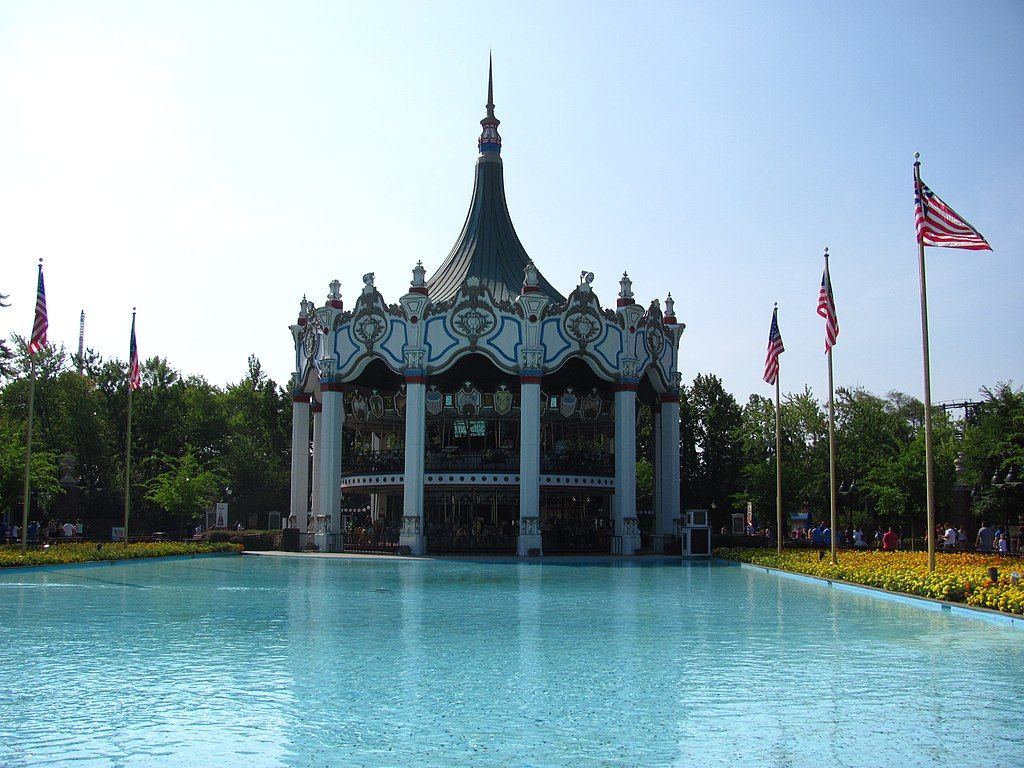 A carousel near the waters at Six Flags Great America