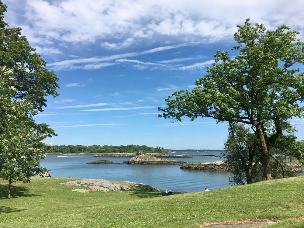 People admiring Glen Island Park's scenery