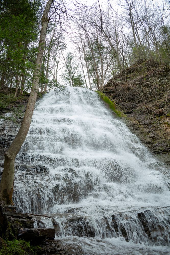 Front view of the Waterfalls at Grimes Glen Park