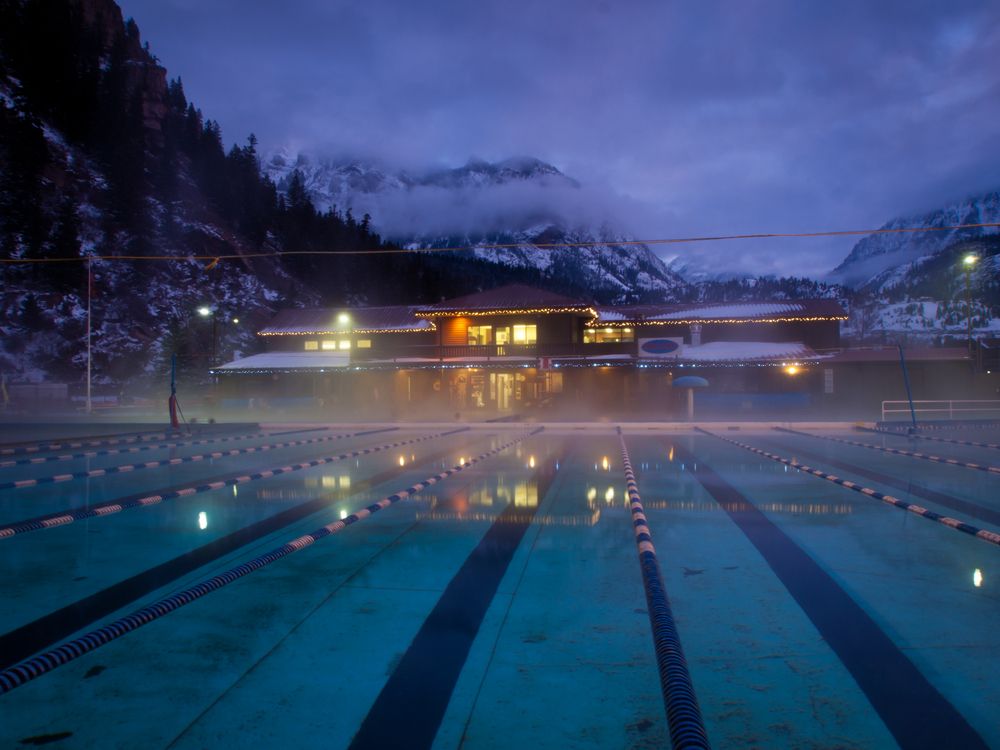 View of Ouray Hot Springs at night