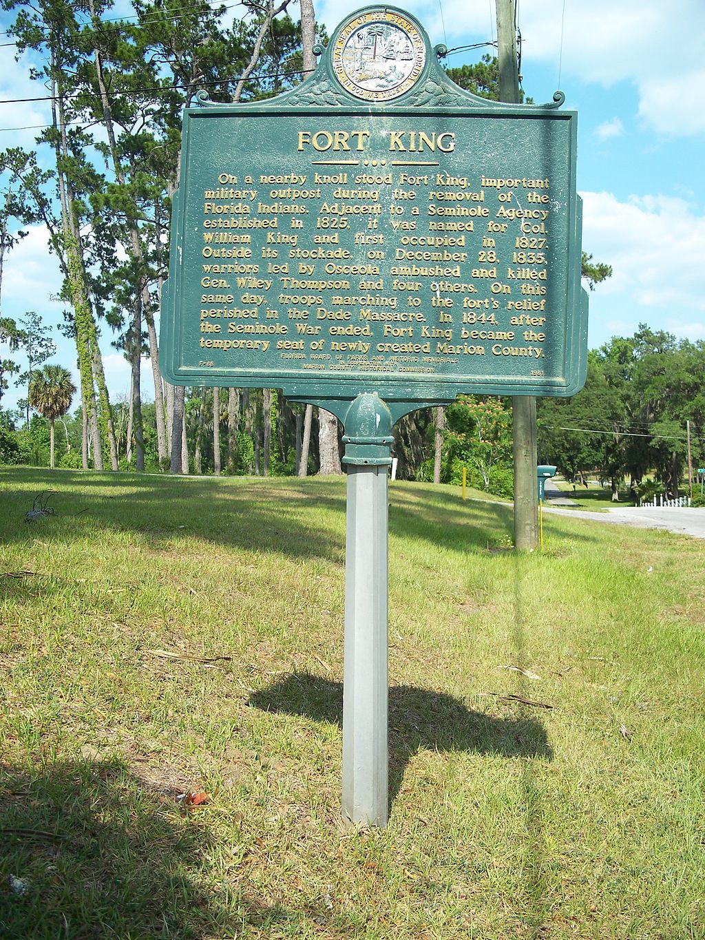 History marker of Fort King
