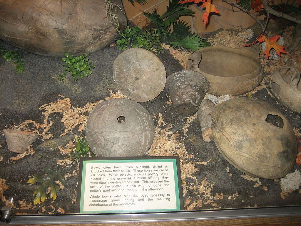 Pottery display at the Indian Temple Mound Museum.