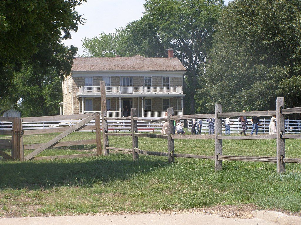 Name and welcoming sign of Mahaffie Stagecoach Stop & Farm Historic Site.