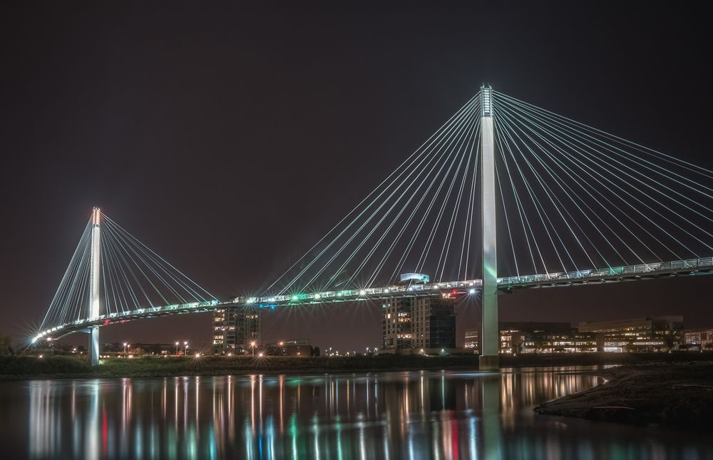 View of Bob Kerrey Pedestrian Bridge at night