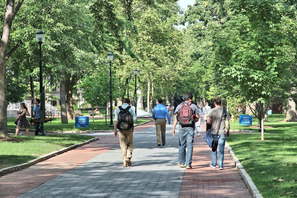 Students walking along Pennsylvania State University Campus