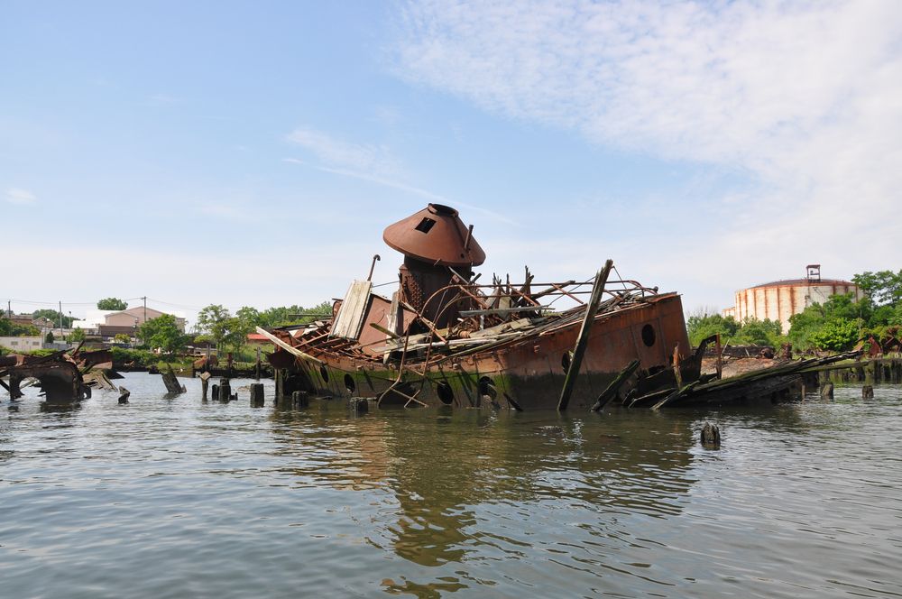 Rusty boats at the Staten Island Boat Graveyard