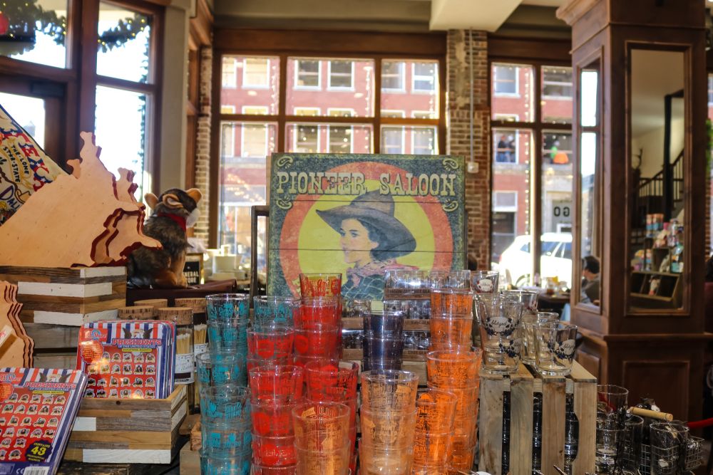 Colorful glass and cups in Pioneer Woman Mercantile