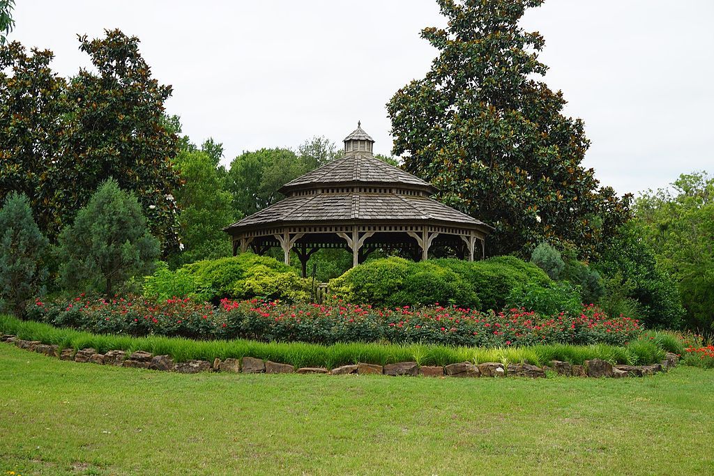 A gazebo surrounded with flora at Chandor Gardens