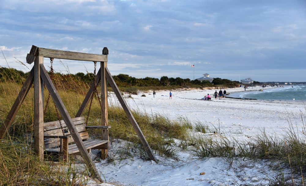 Wooden bench swing at Honeymoon Island State Park