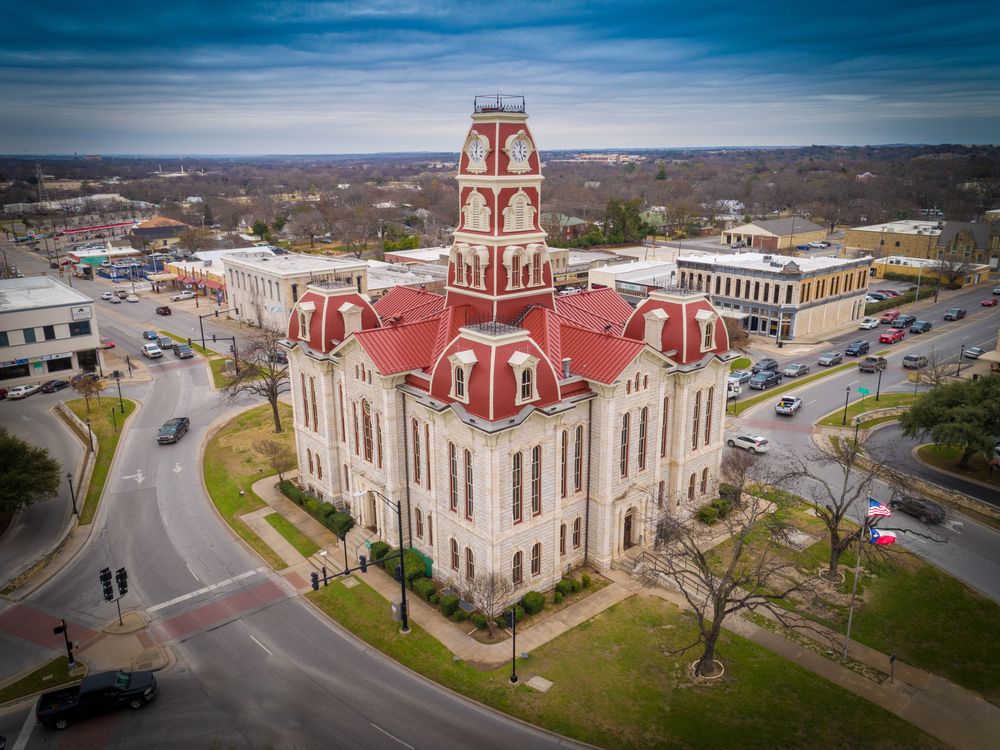 Aerial view of the Historic Parker County Courthouse