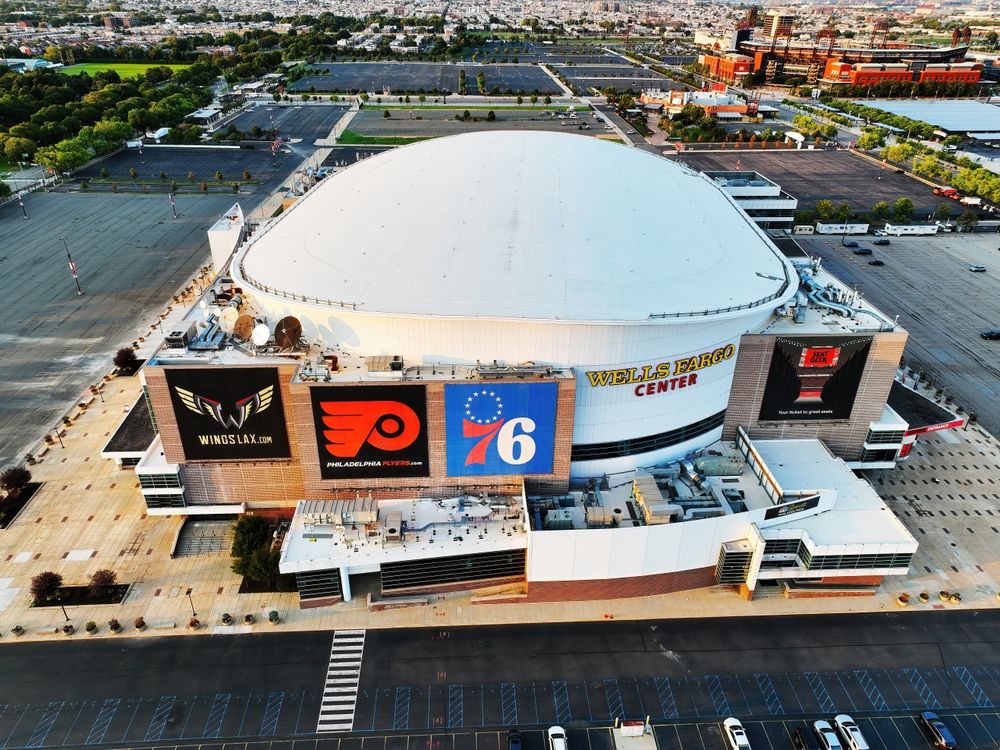 Aerial view of Wells Fargo Center