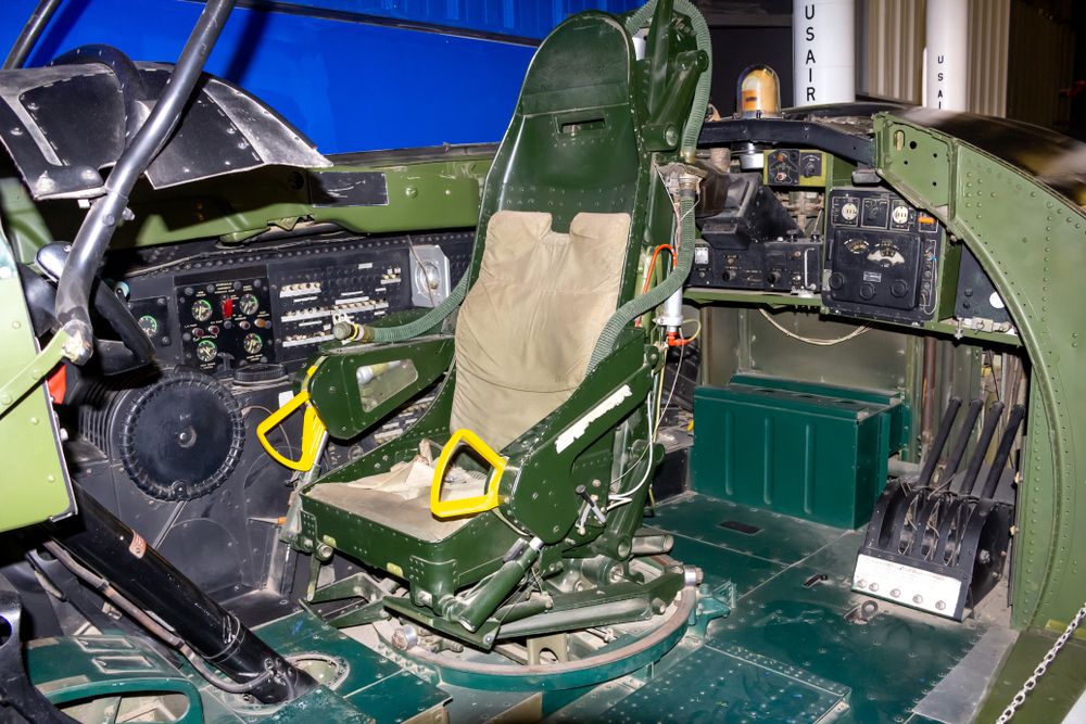 Cockpit of a military plane in March Field Air Museum