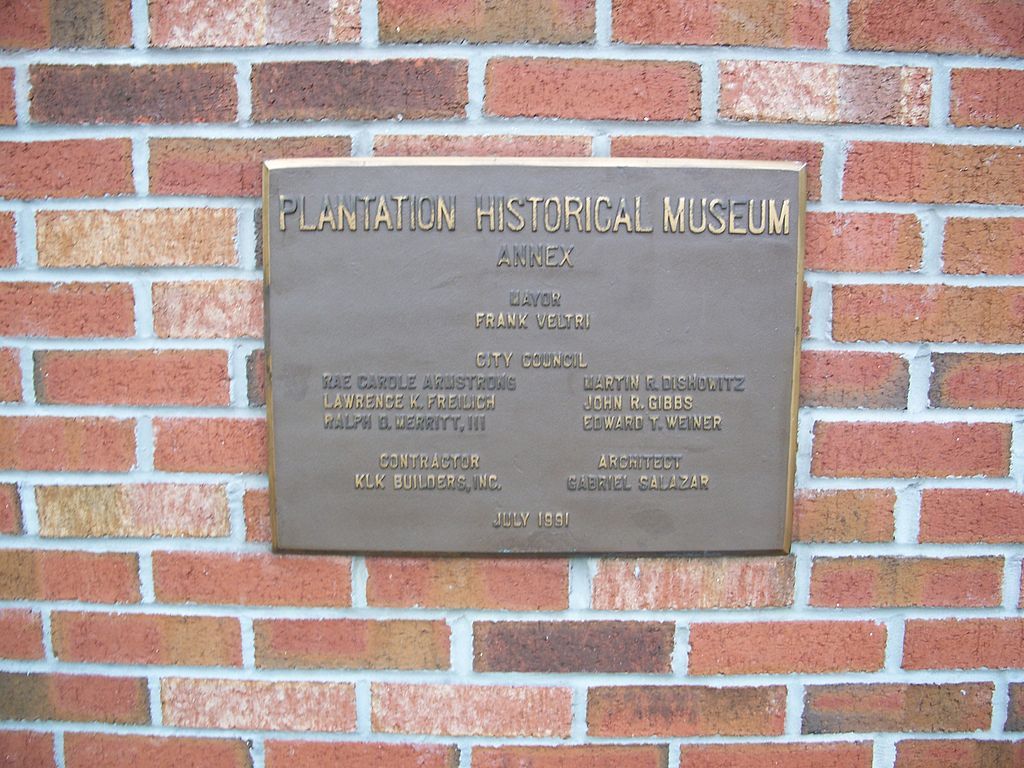 Plaque of the Plantation Historical Museum