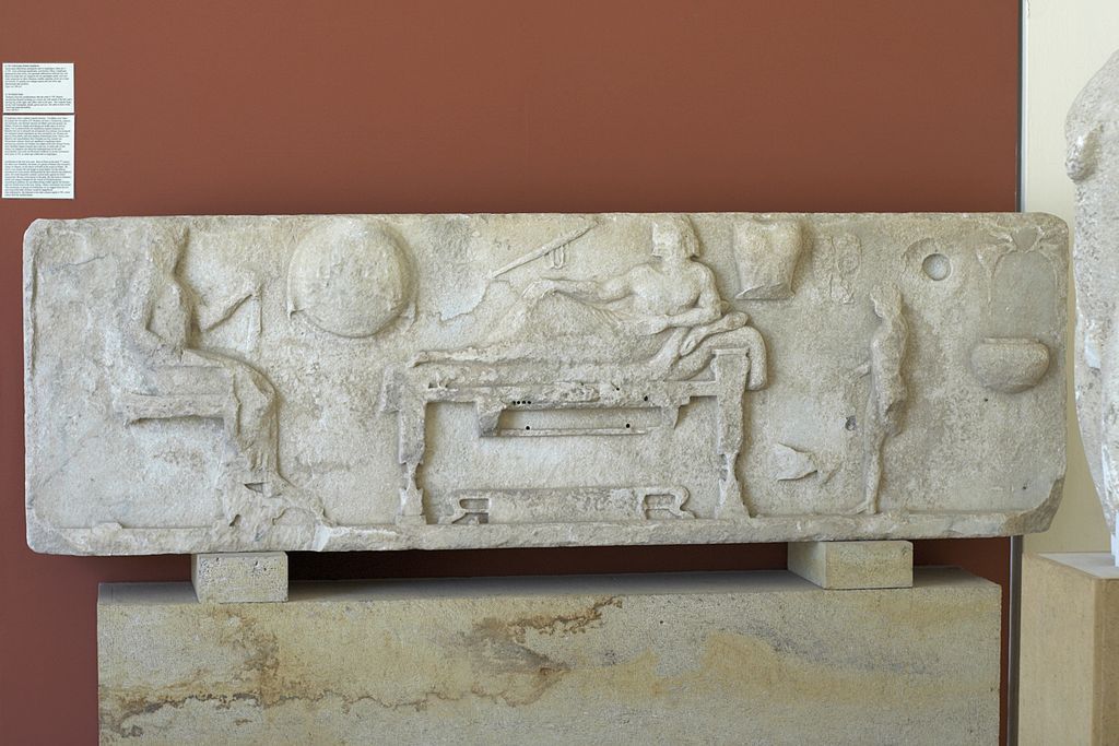 Relief archilochos displayed in Archaeological Museum of Paros