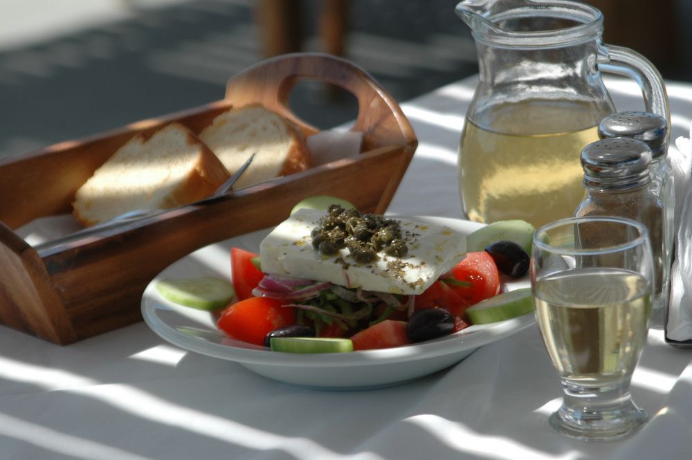 Greek salad served at Paros