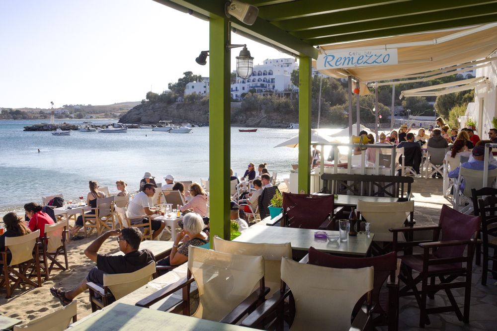 Restaurant overlooking the waters at Piso Livadi