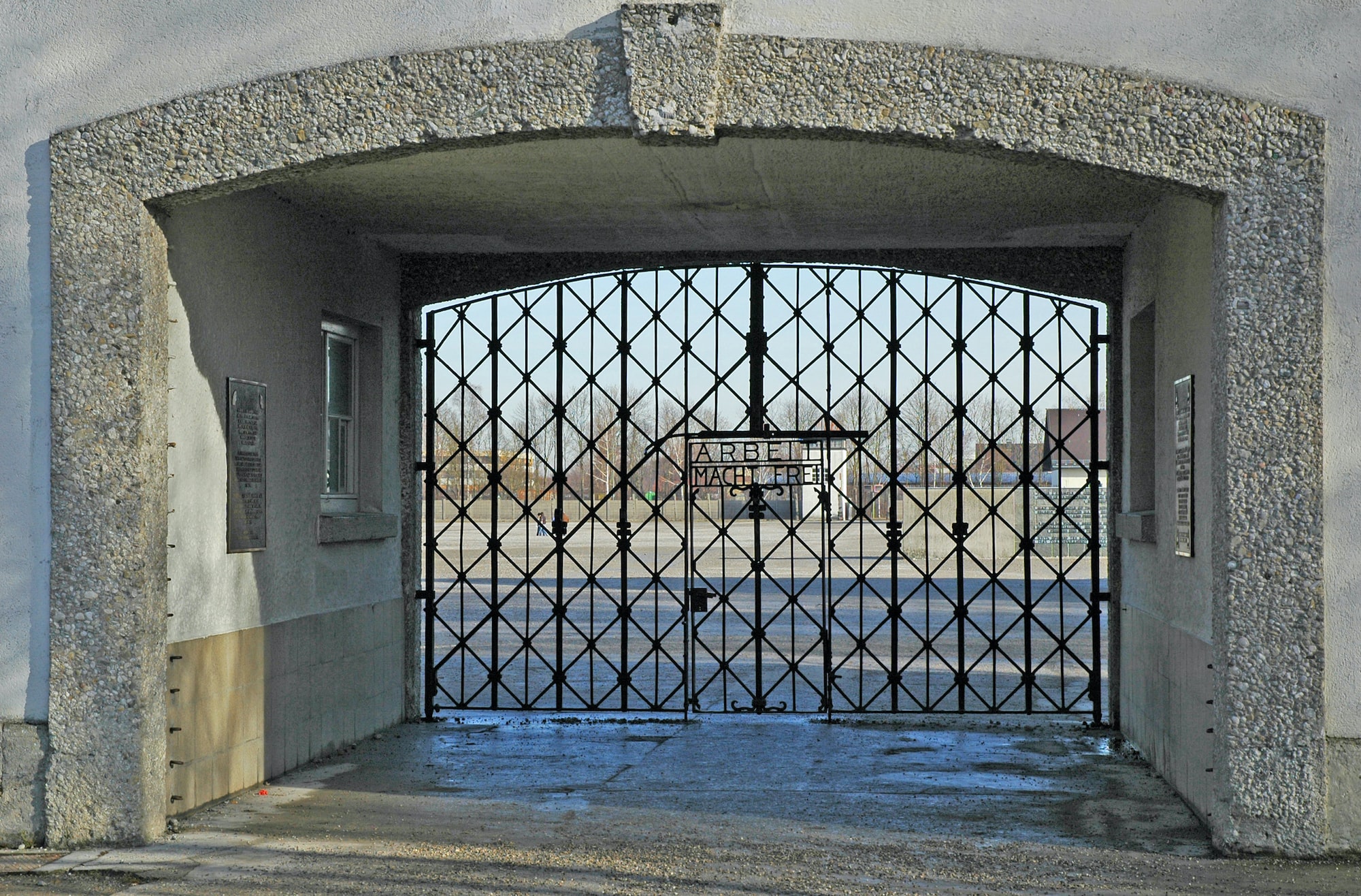 Main gate entrance.
I spent a day here, in Jan 2008.
One of the most moving emotional experiences of my life.
There just are not the words to describe this place.
RIP to all the lost souls of Dachau.