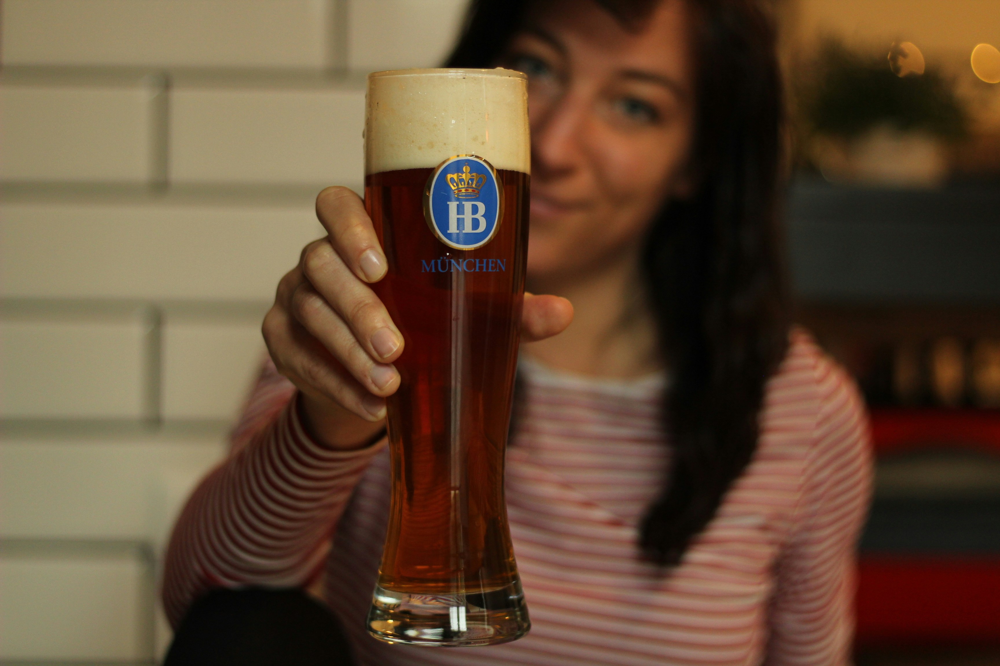 monica with a beer