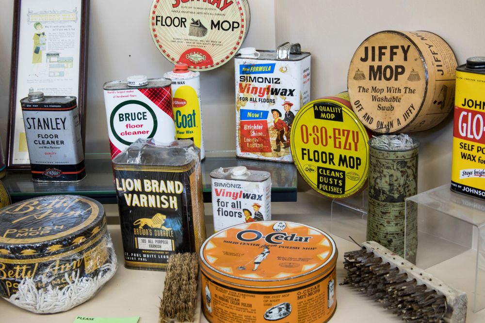 Floor cleaning products displayed in Museum of Clean