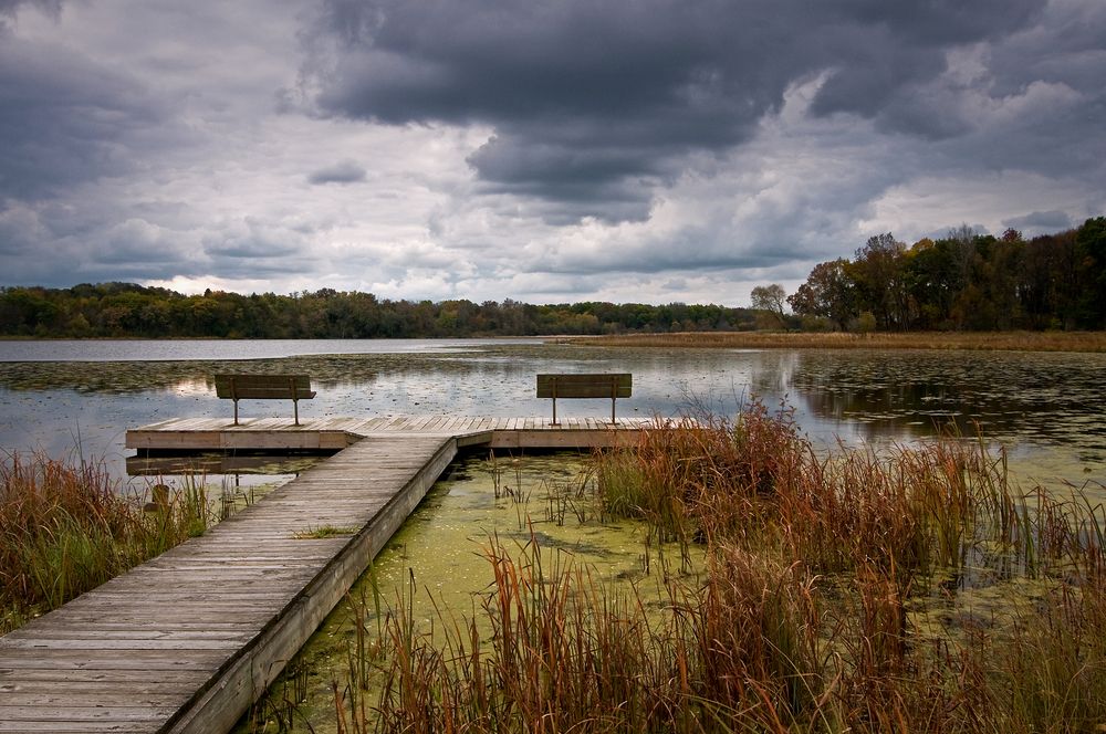 Dock and waters of Moraine Hills State Park