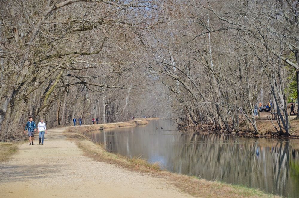 People walking along Chesapeake and Ohio Canal