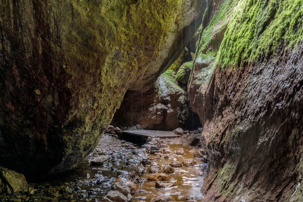 Rainwater flowing down Bear Gulch Cave