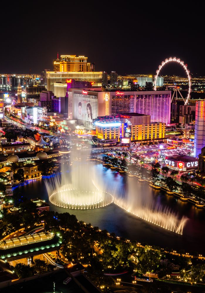 Aerial view of the Fountains of Bellagio