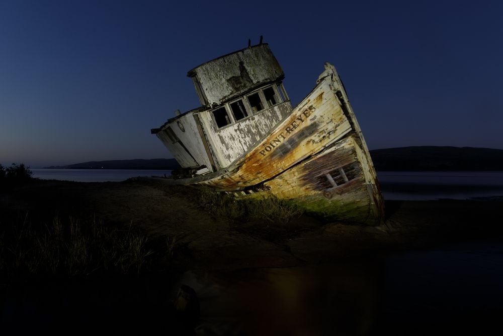 View of the SS Point Reyes Shipwreck during night time.