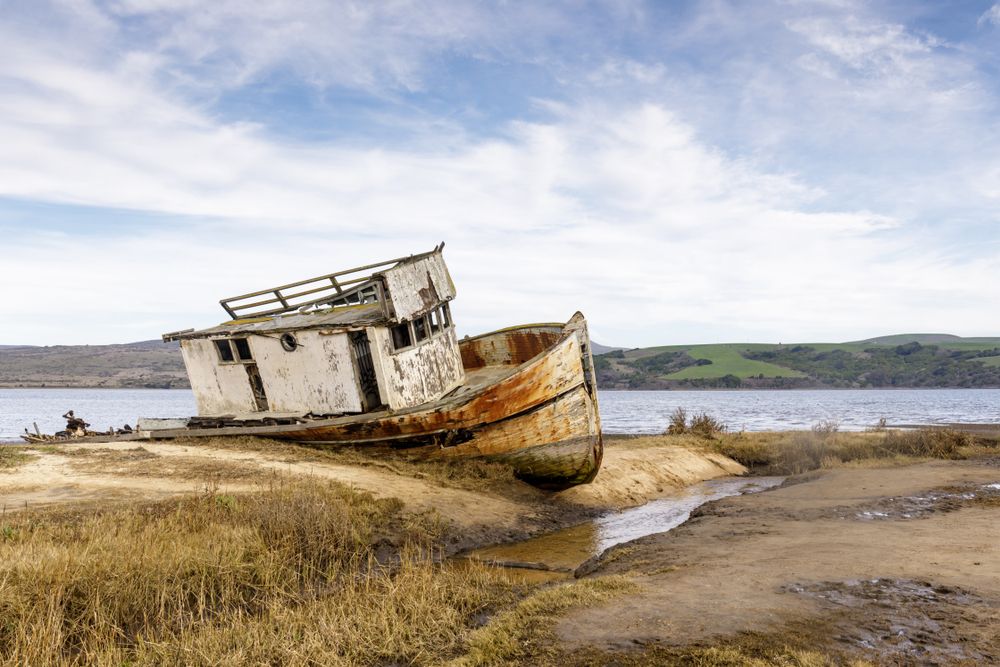 Side view of the old SS Point Reyes Shipwreck.