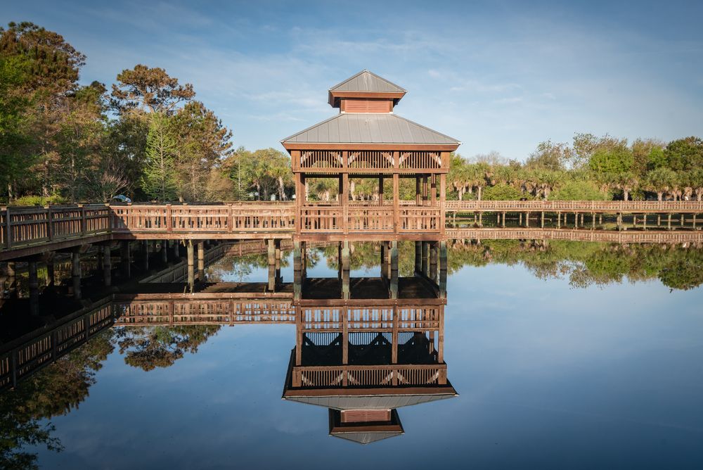 Wooden gazebo at Bird Island Park