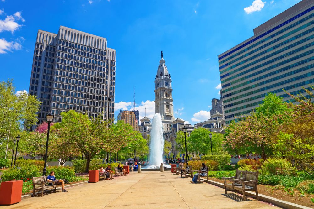 Water fountain at Love Park