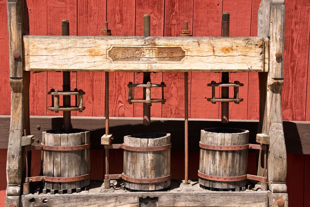 Vintage wine press at Paso Robles Vineyard