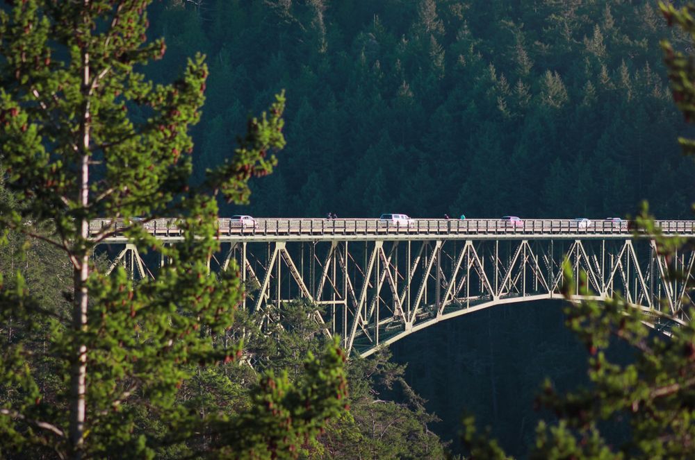 Cars along Deception Pass Bridge