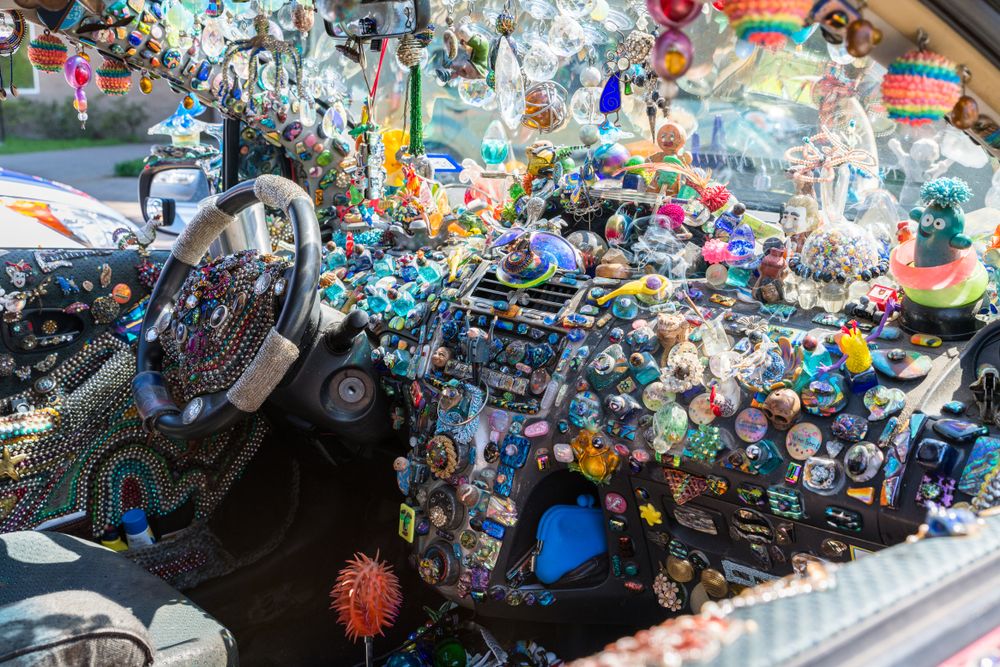 Interior of a car at the Houston Art Car Parade