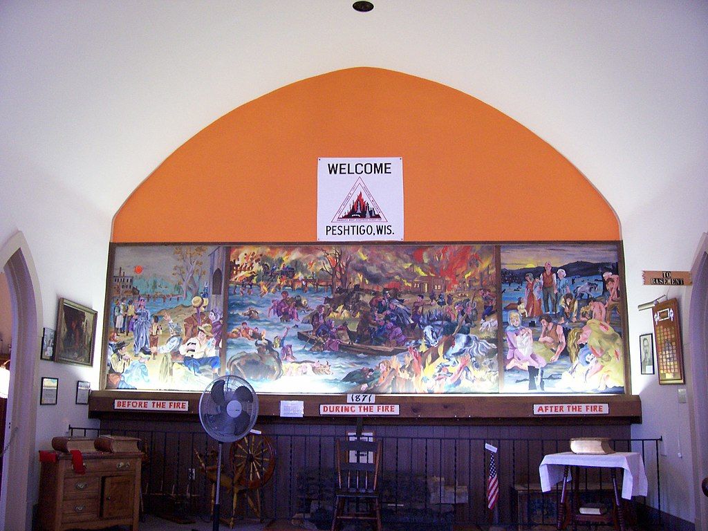 A mural inside the Peshtigo Fire Museum