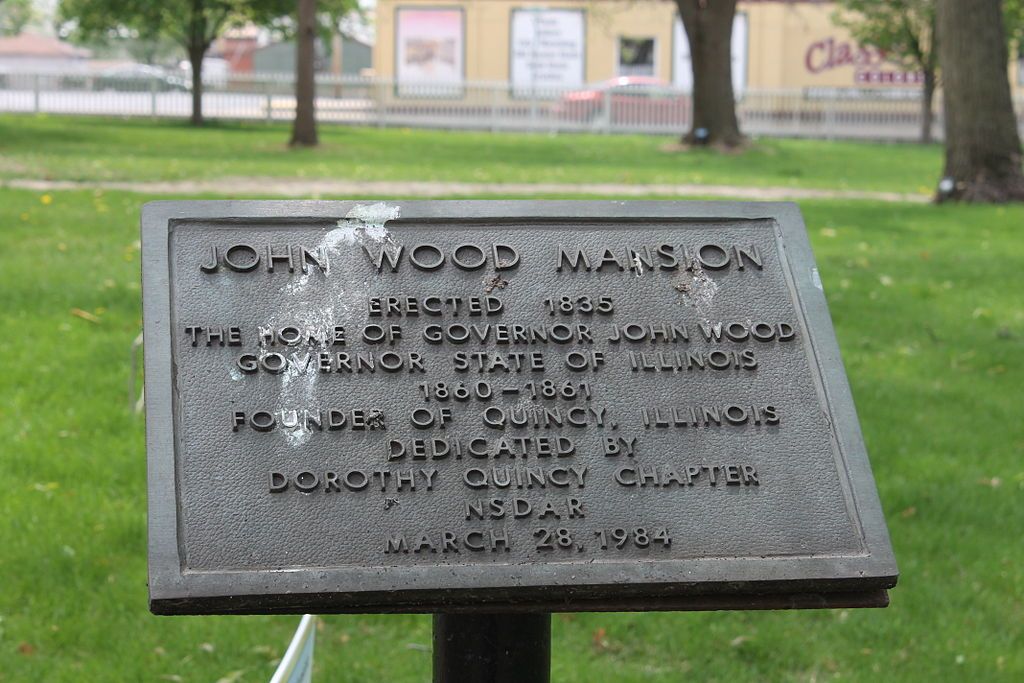 Dedication sign at John Wood Mansion