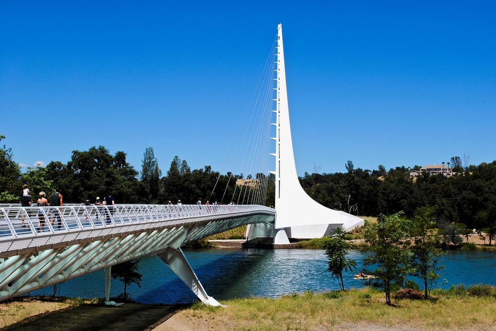 People walking along the Sundial Bridge