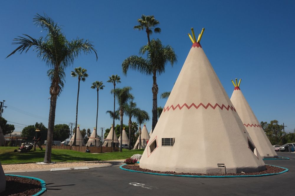 Teepee style cabins at the Wigwam Motel