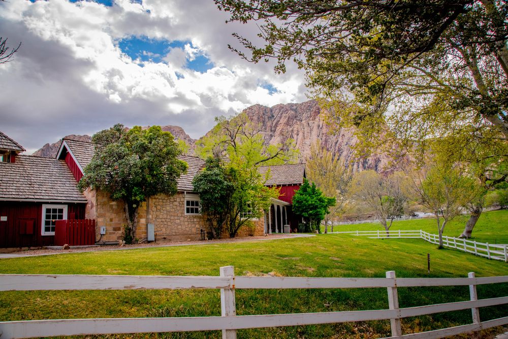 Trees in front of the Spring Mountain Ranch State Park's houses