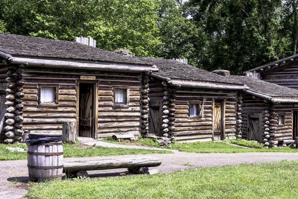 Wooden houses at Fort Boonesborough State Park.