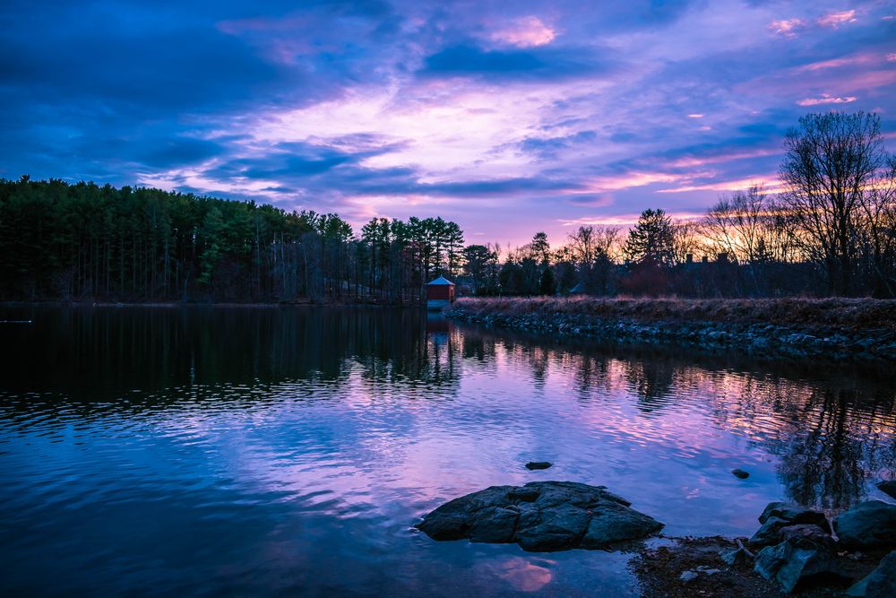Gorgeous sunset reflecting on Middlesex Fells Reservation's water