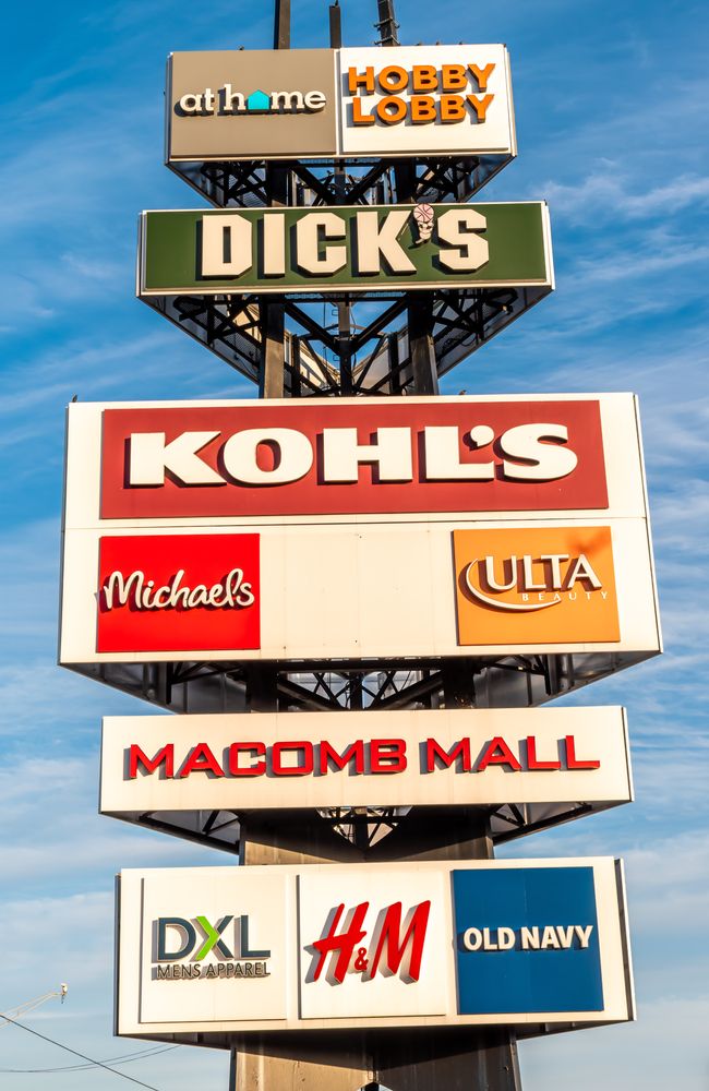 Signage of Macomb Mall shops