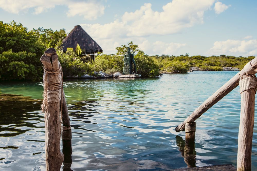 Wooden railing to swim the waters of Yal-Ku Lagoon